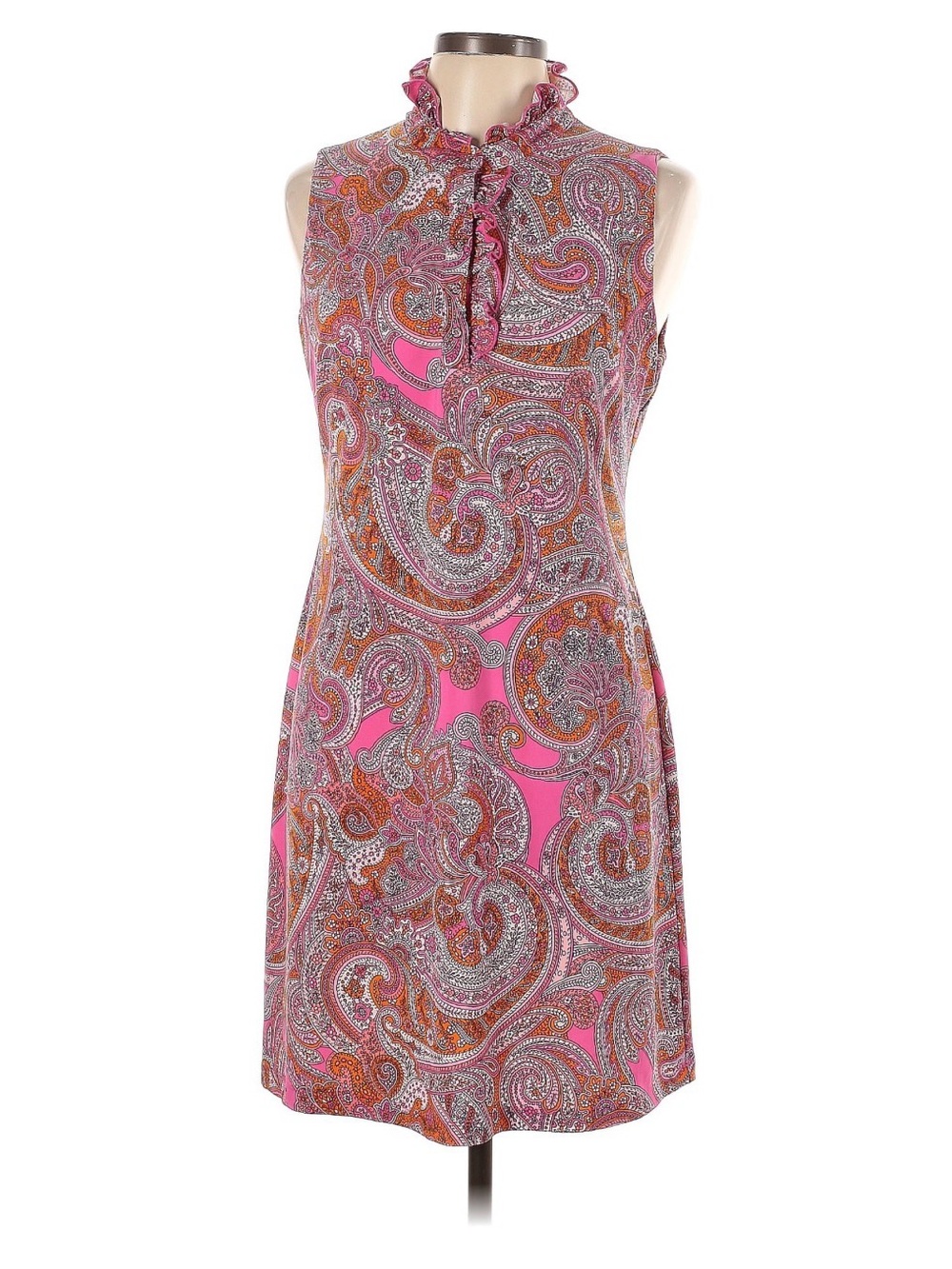 Tommy Hilfiger Pink Paisley Ruffle-Neck Mini Dress